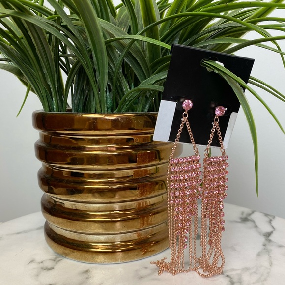 ‼️ Pink Rose Gold Rhinestone Earrings Necklace - Picture 3 of 8